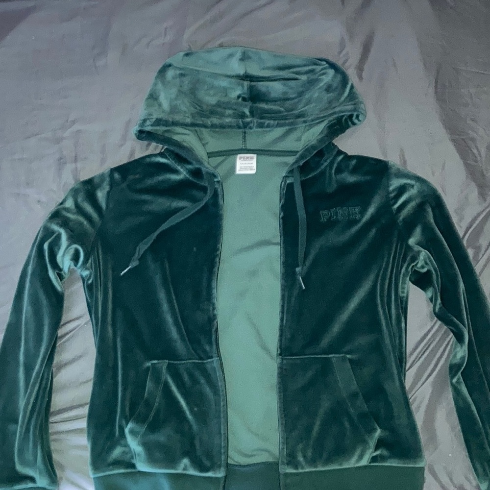 green PINK velour velvet zip up hoodie